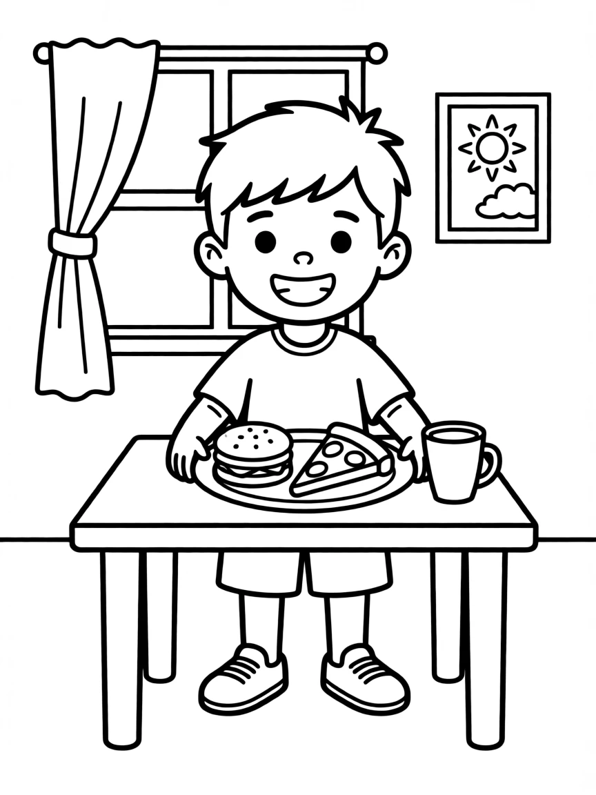 A little boy serving pretend food.