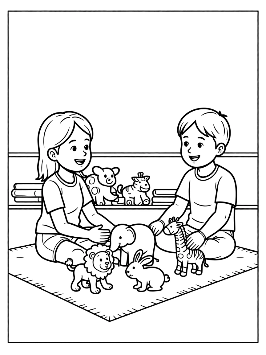 Children playing with animal figures.