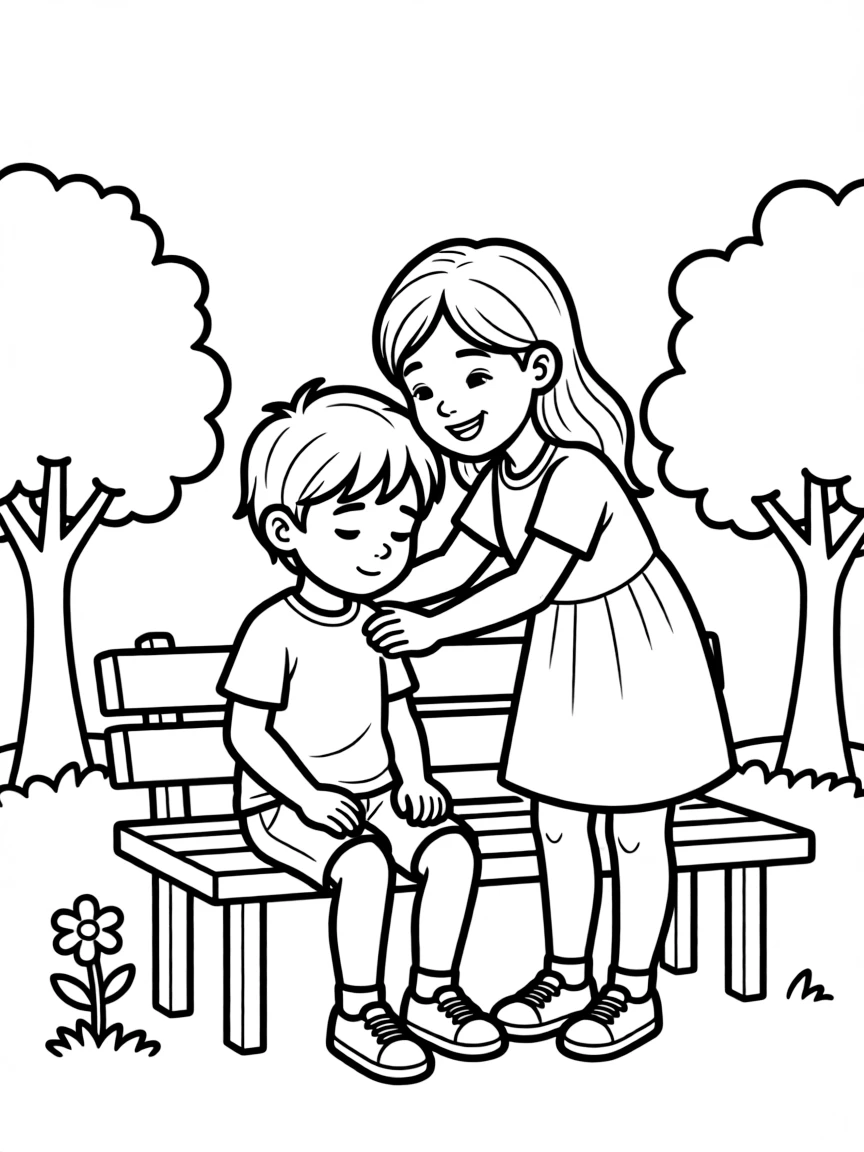 A child comforting a friend.