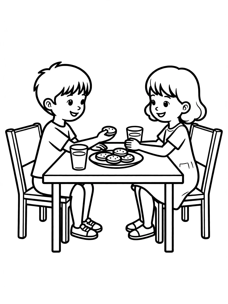Children sharing a snack at the table.