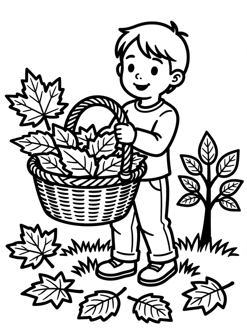 A child collecting leaves.