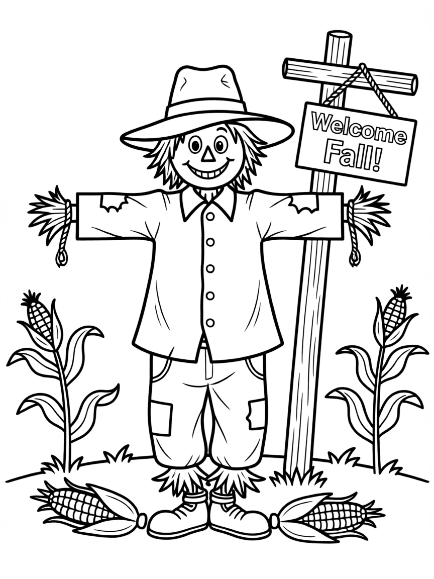 A happy scarecrow wearing a hat.