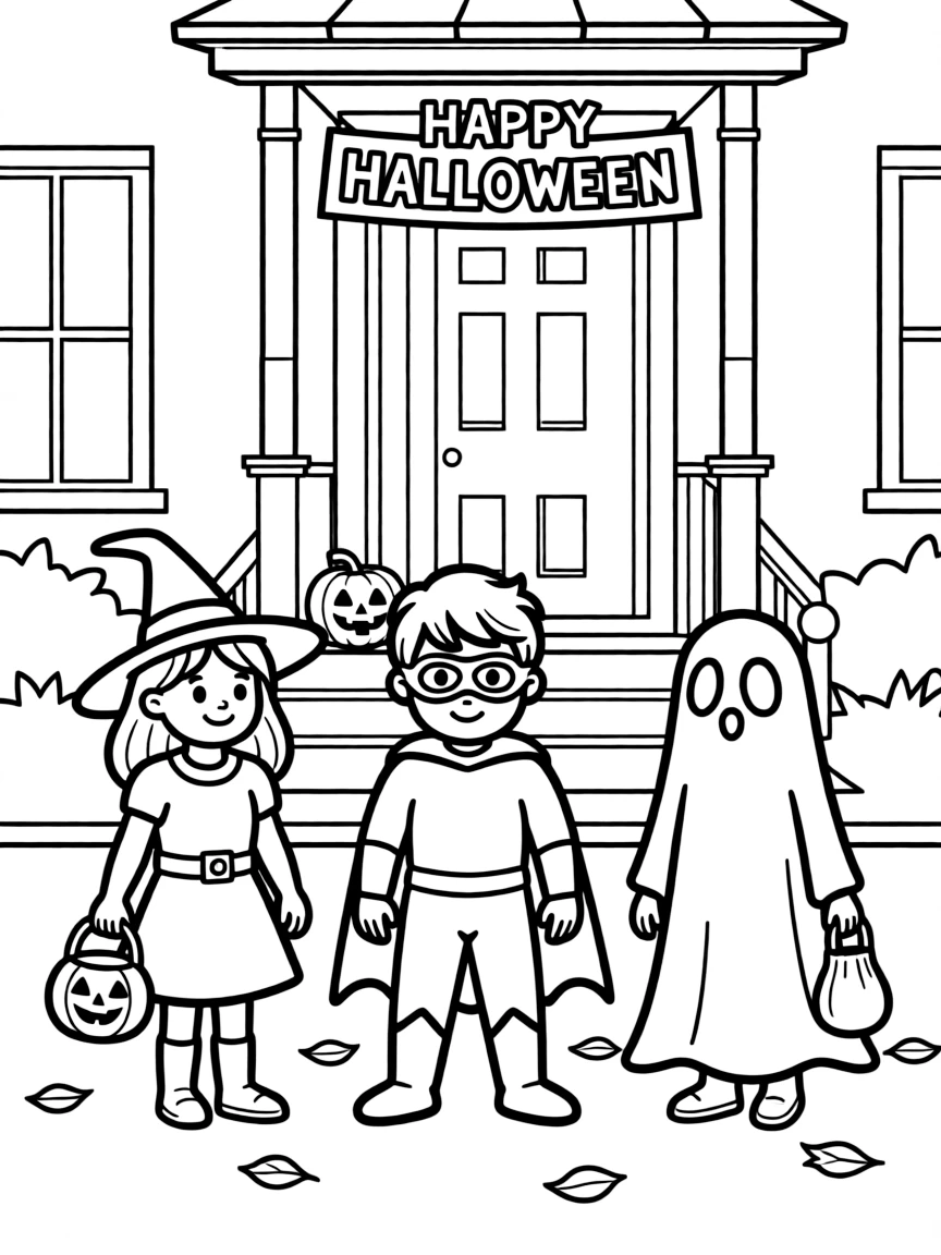 Children trick-or-treating in costumes.