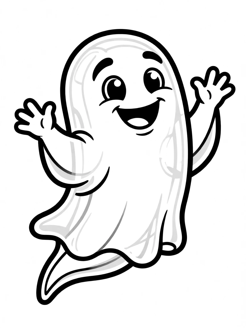 A happy ghost floating with a friendly smile.