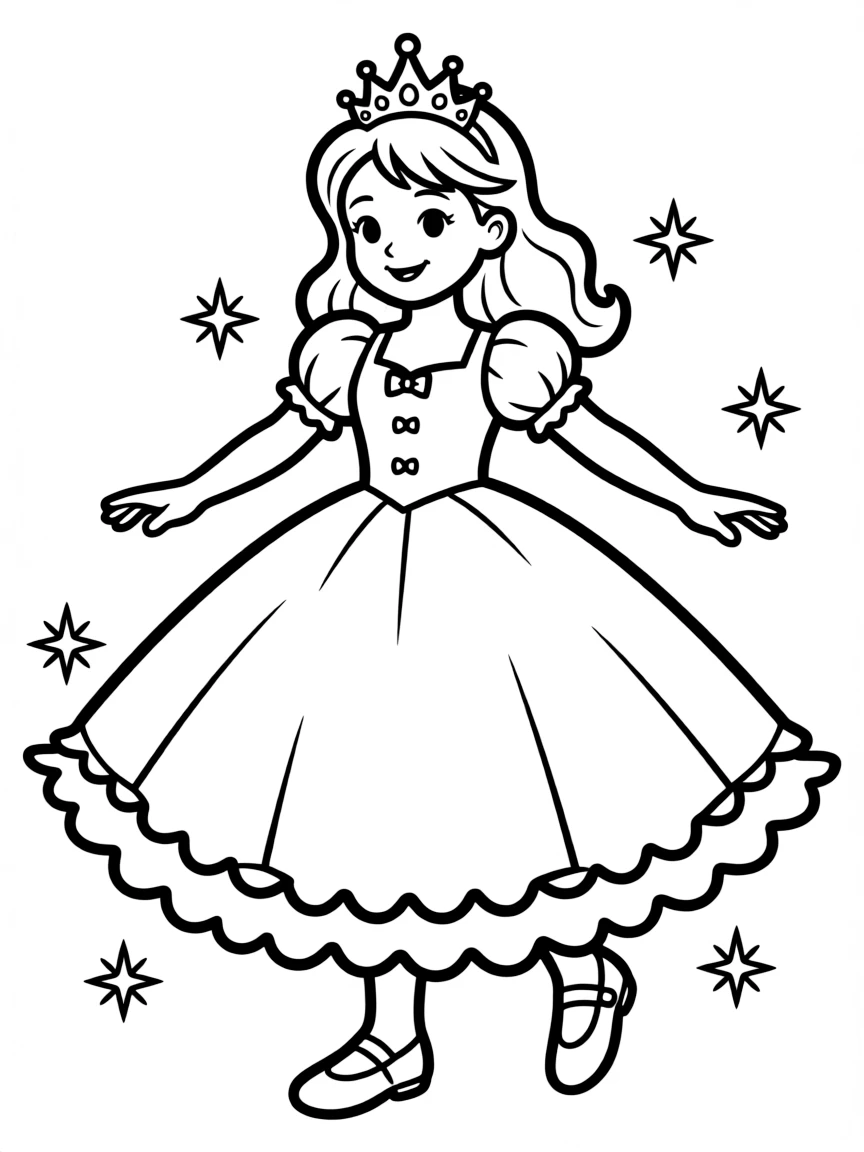 A child dressed as a princess twirling.