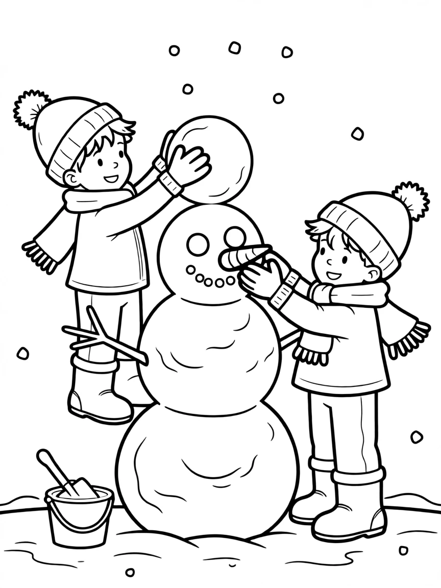 Children building a snowman.