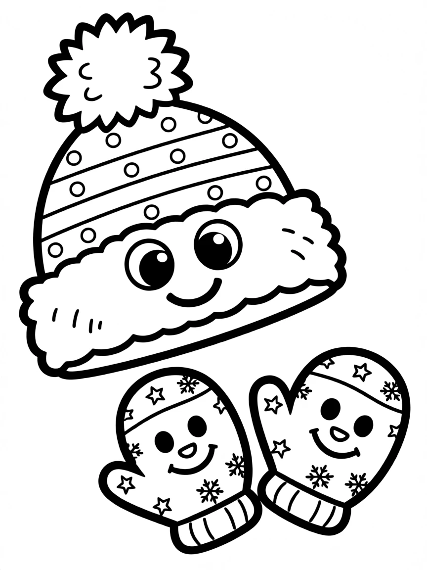 A happy winter hat and mittens.