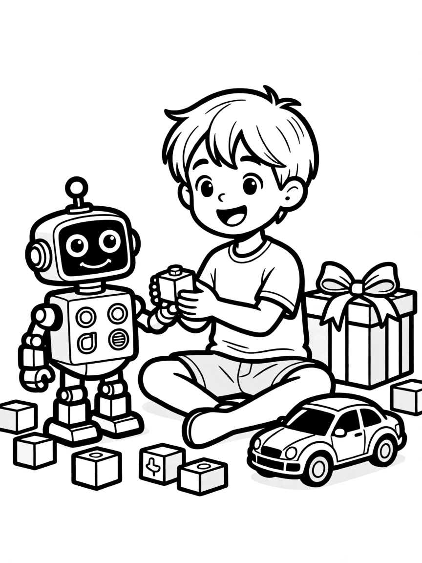 A child playing with new toys.