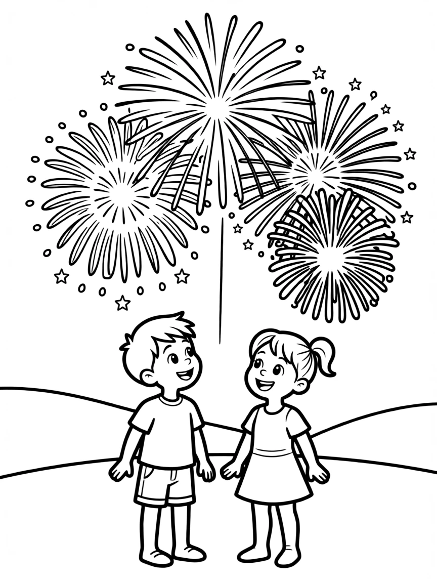 Children watching fireworks.
