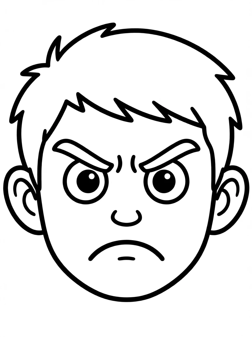 An angry face with a furrowed brow.