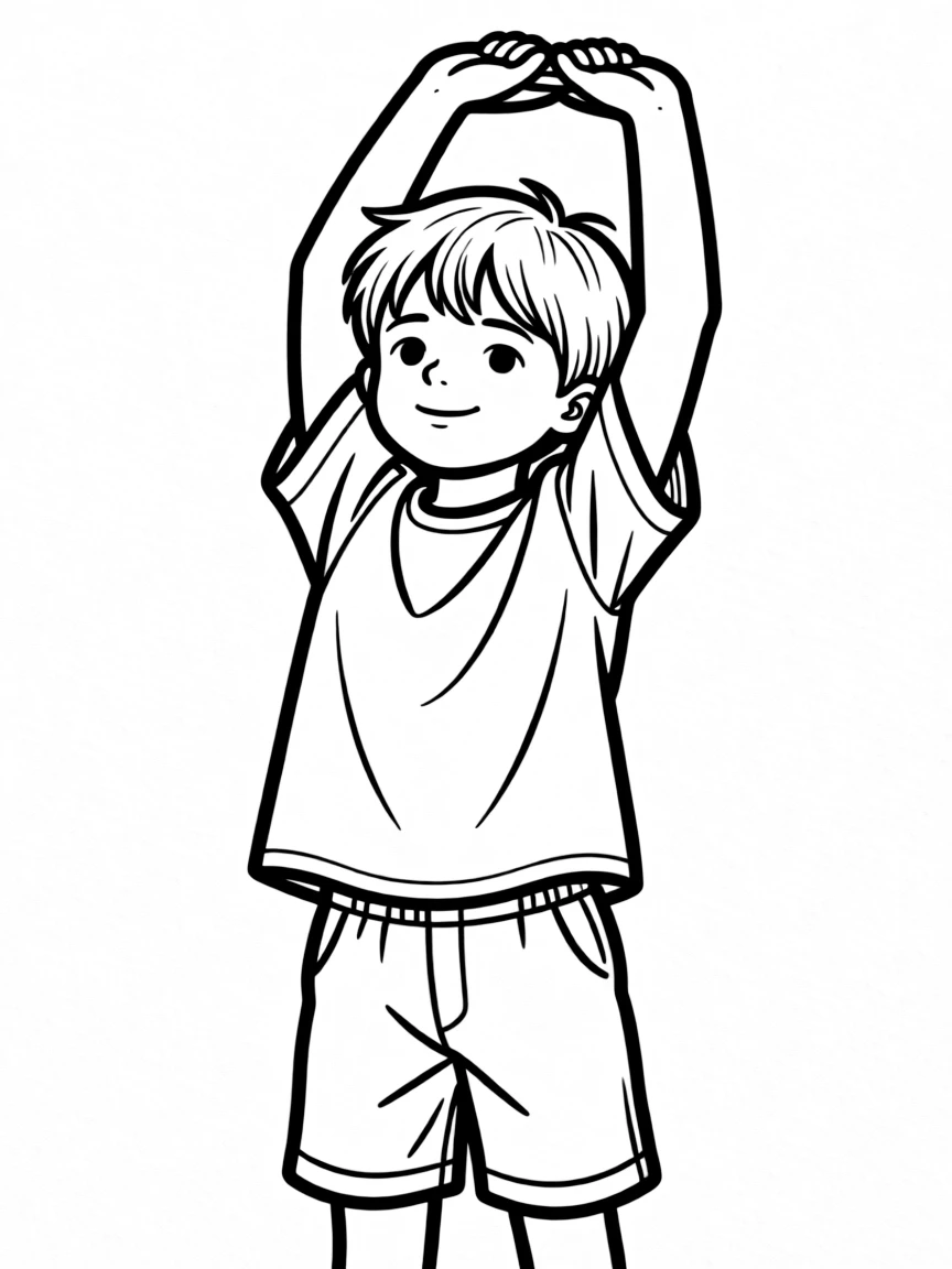 A child stretching their arms.