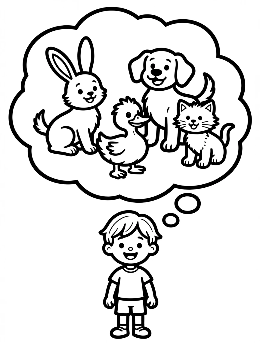 A happy dream bubble with friendly animals.