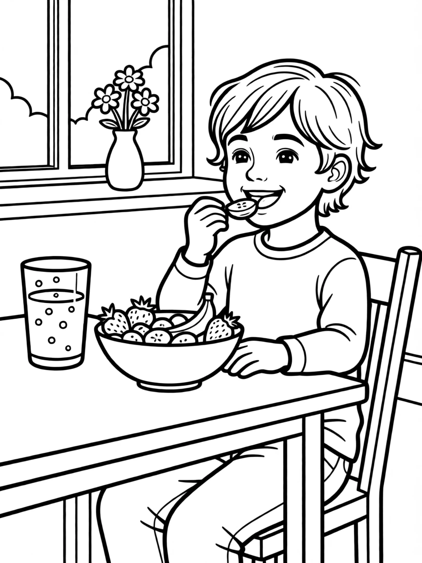 A child eating a healthy breakfast.