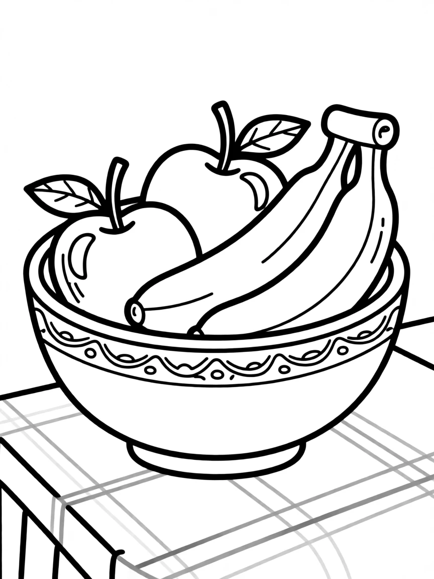 A bowl of fruit, like apples and bananas.