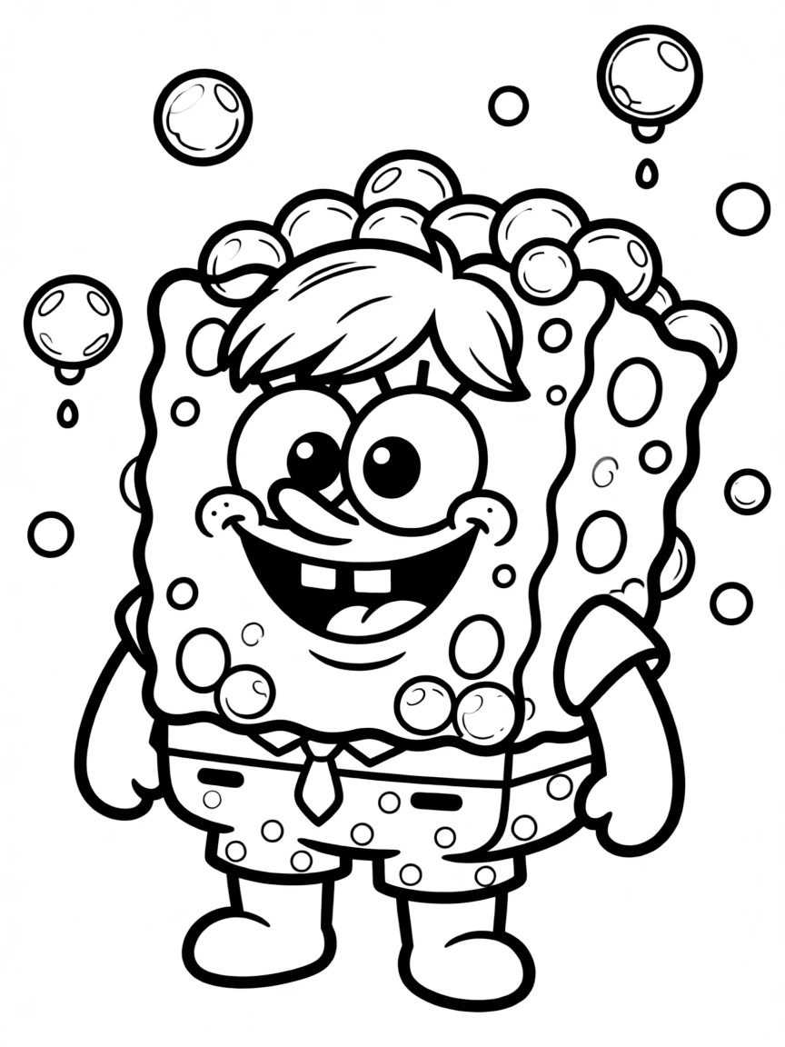 A happy sponge with bubbles.