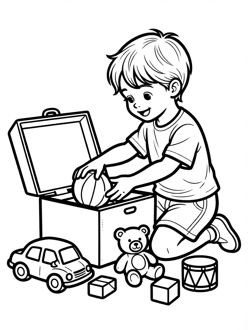 A child putting away their toys.