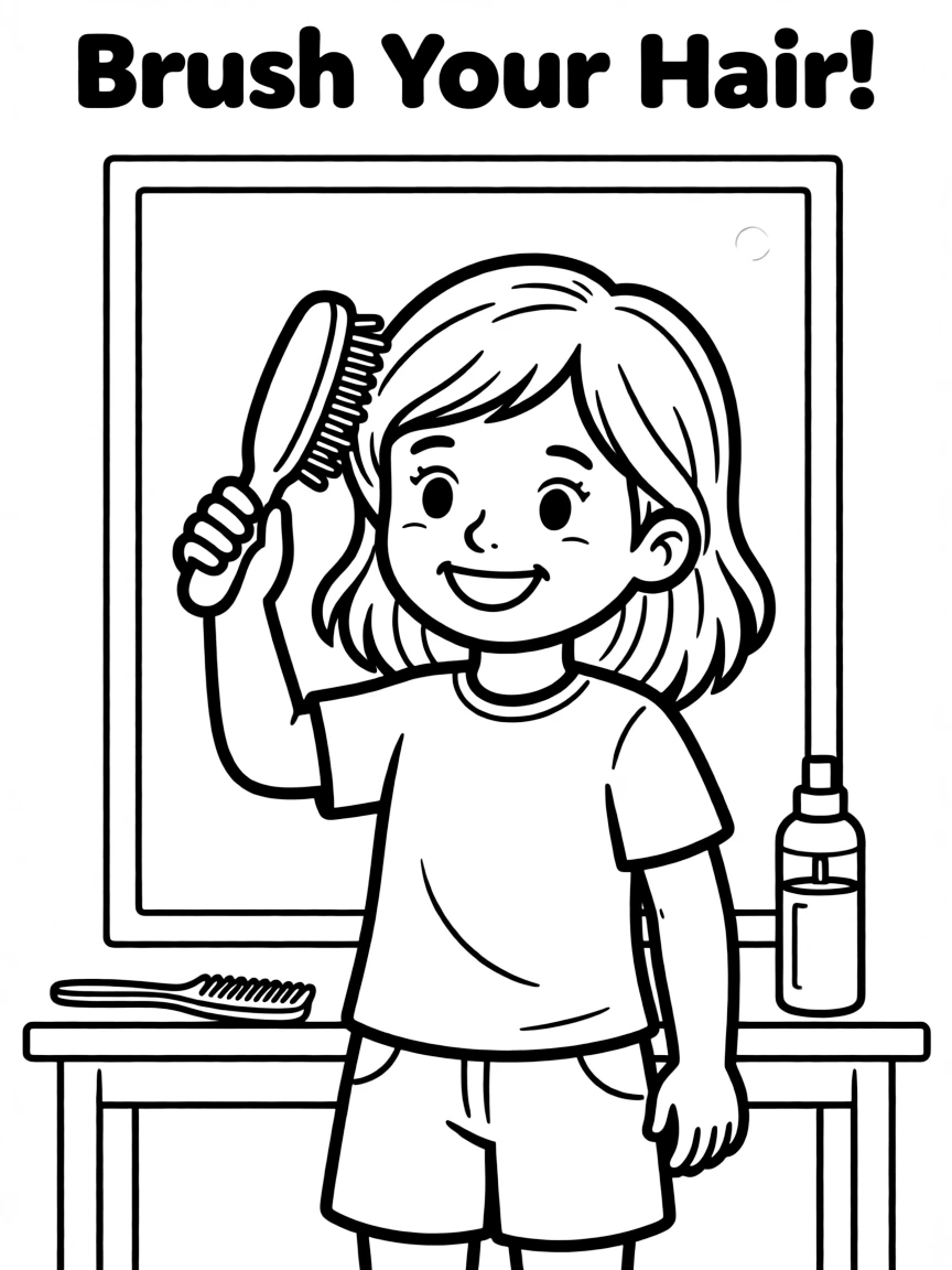 A child brushing their hair.
