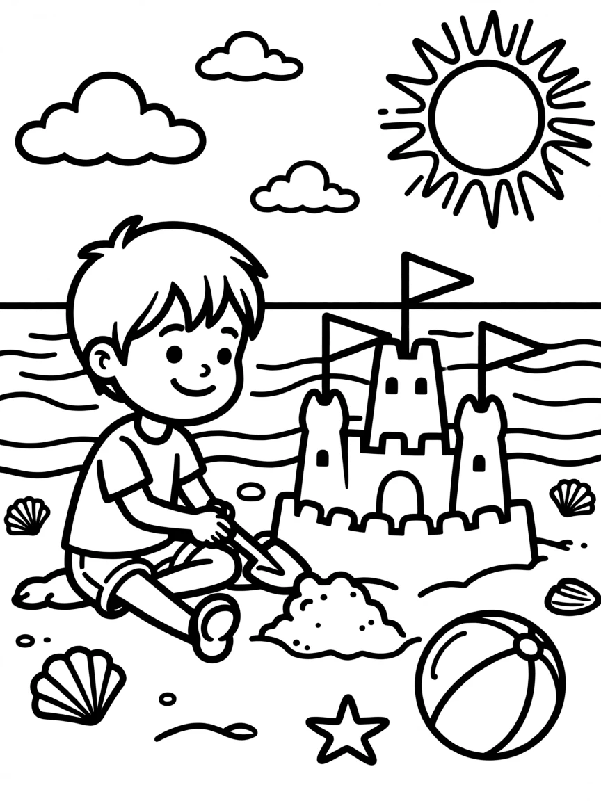 A child building a sandcastle on the beach.