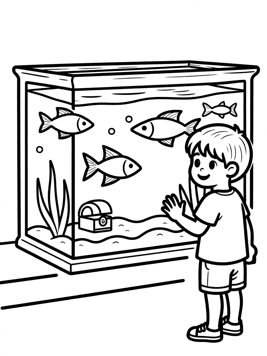 A child looking at fish in an aquarium.