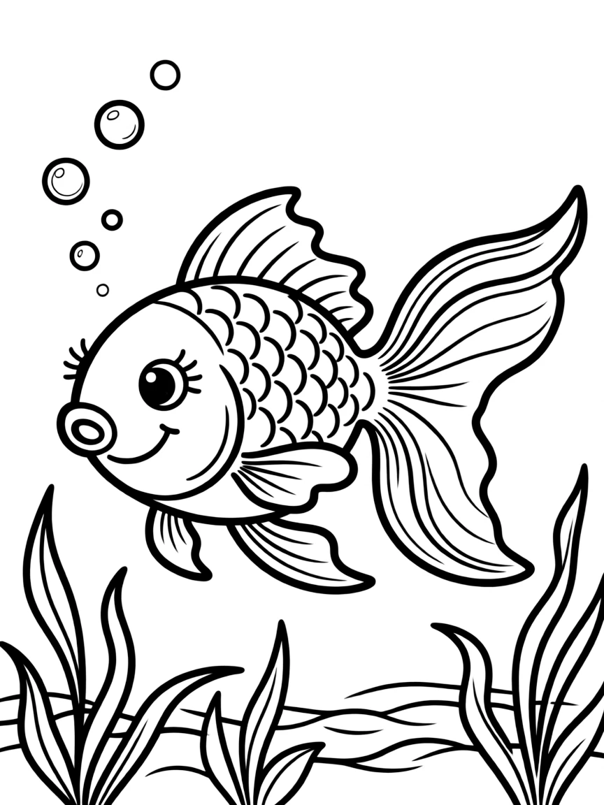 A happy goldfish swimming.