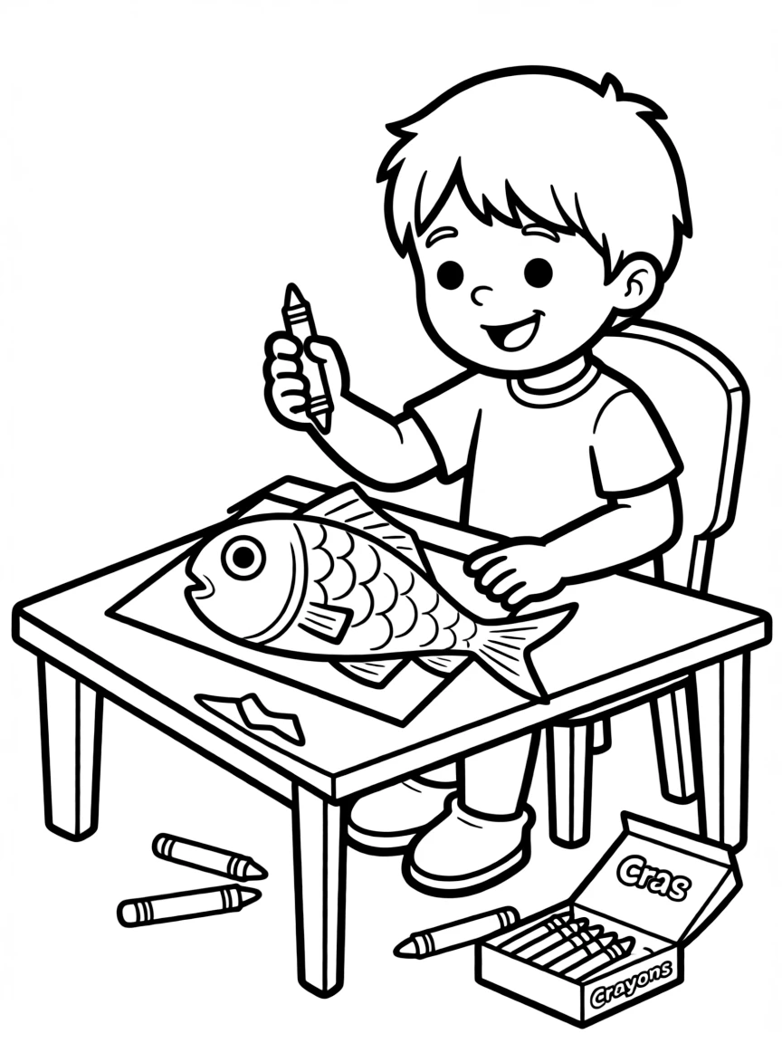 A child drawing fish.