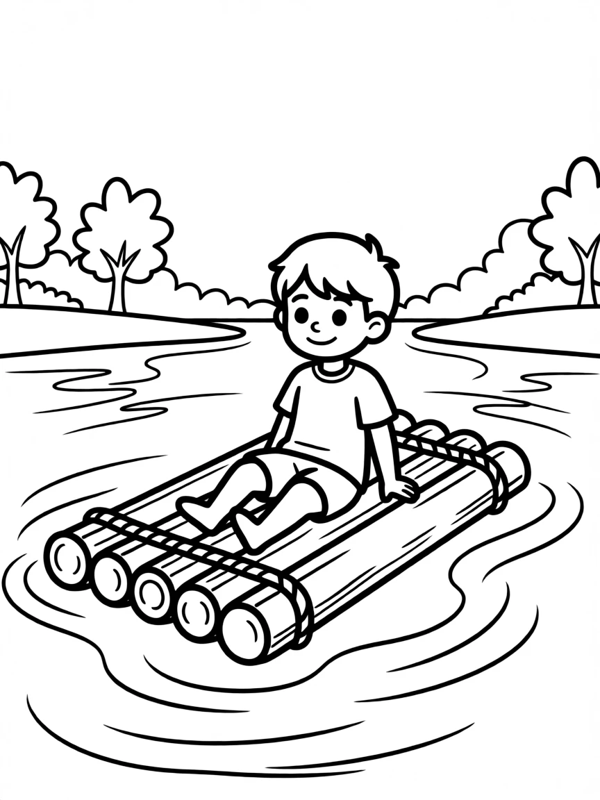 A child floating on a raft.
