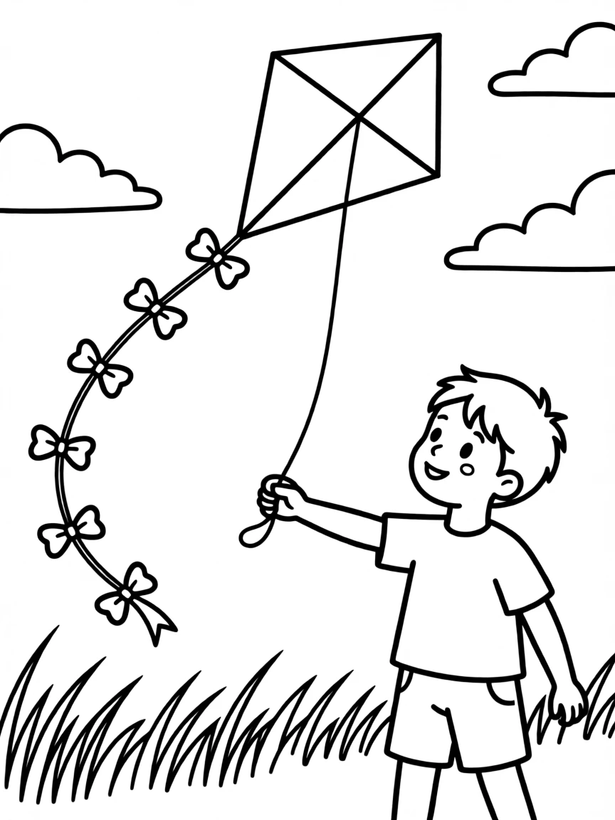 A child flying a kite on a windy day.
