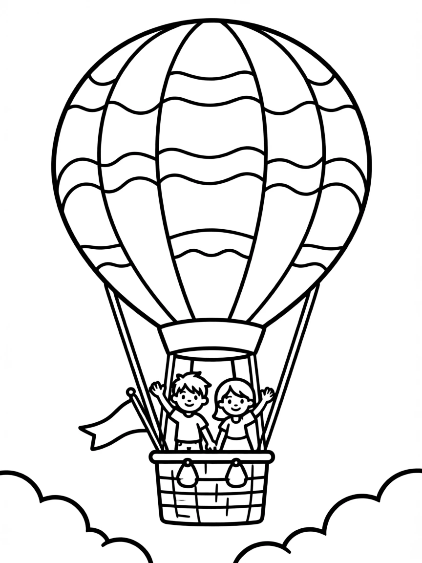 A hot air balloon with a basket.