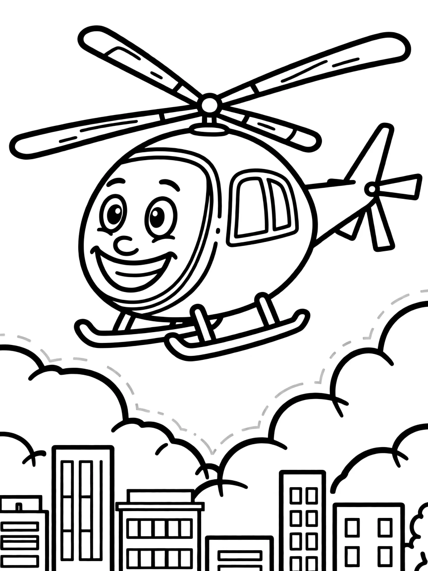 A happy helicopter flying.
