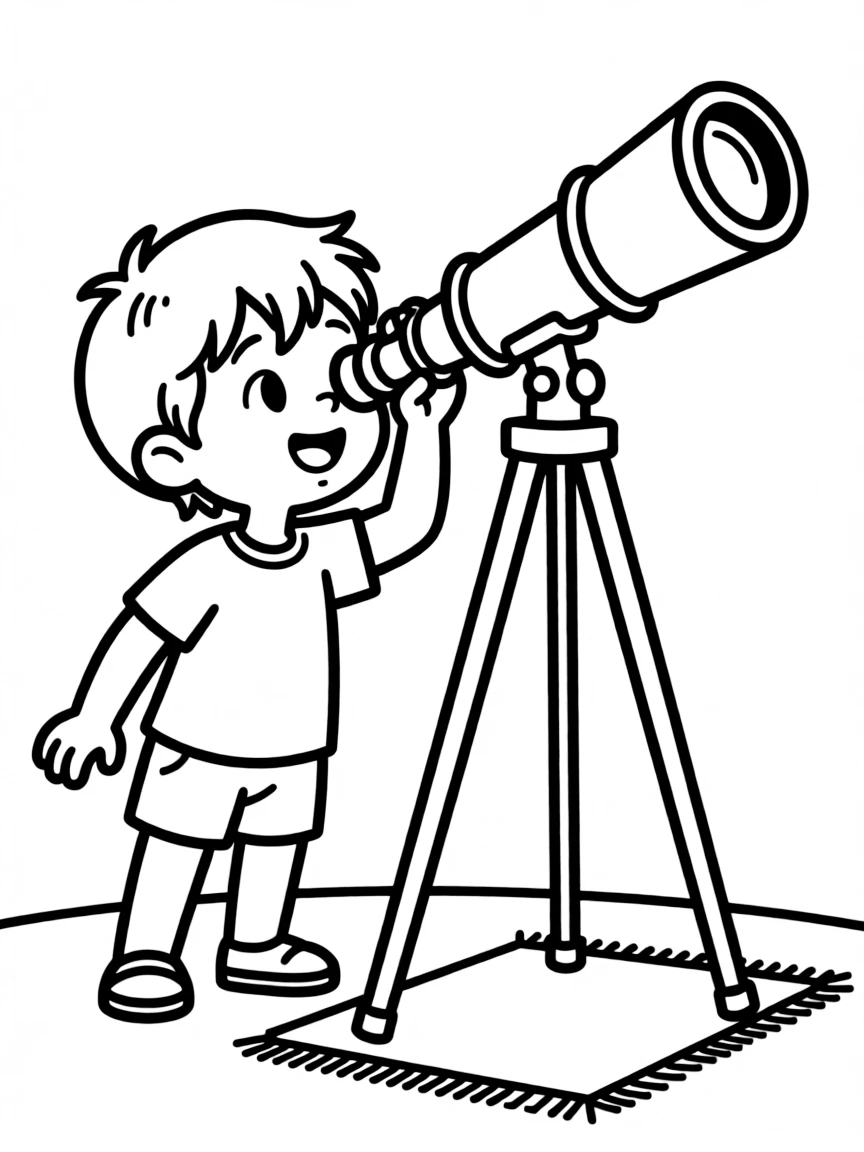 A child looking through a telescope.