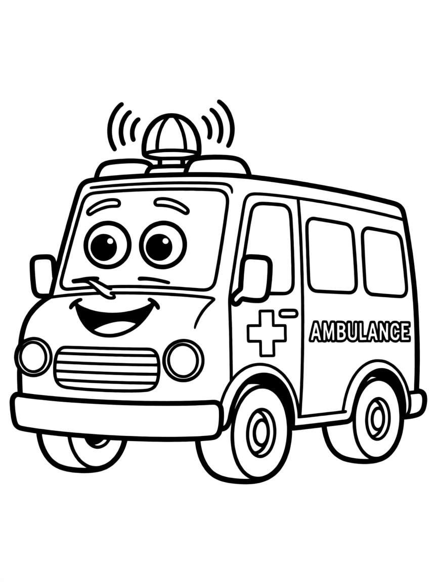 A happy ambulance with a siren.