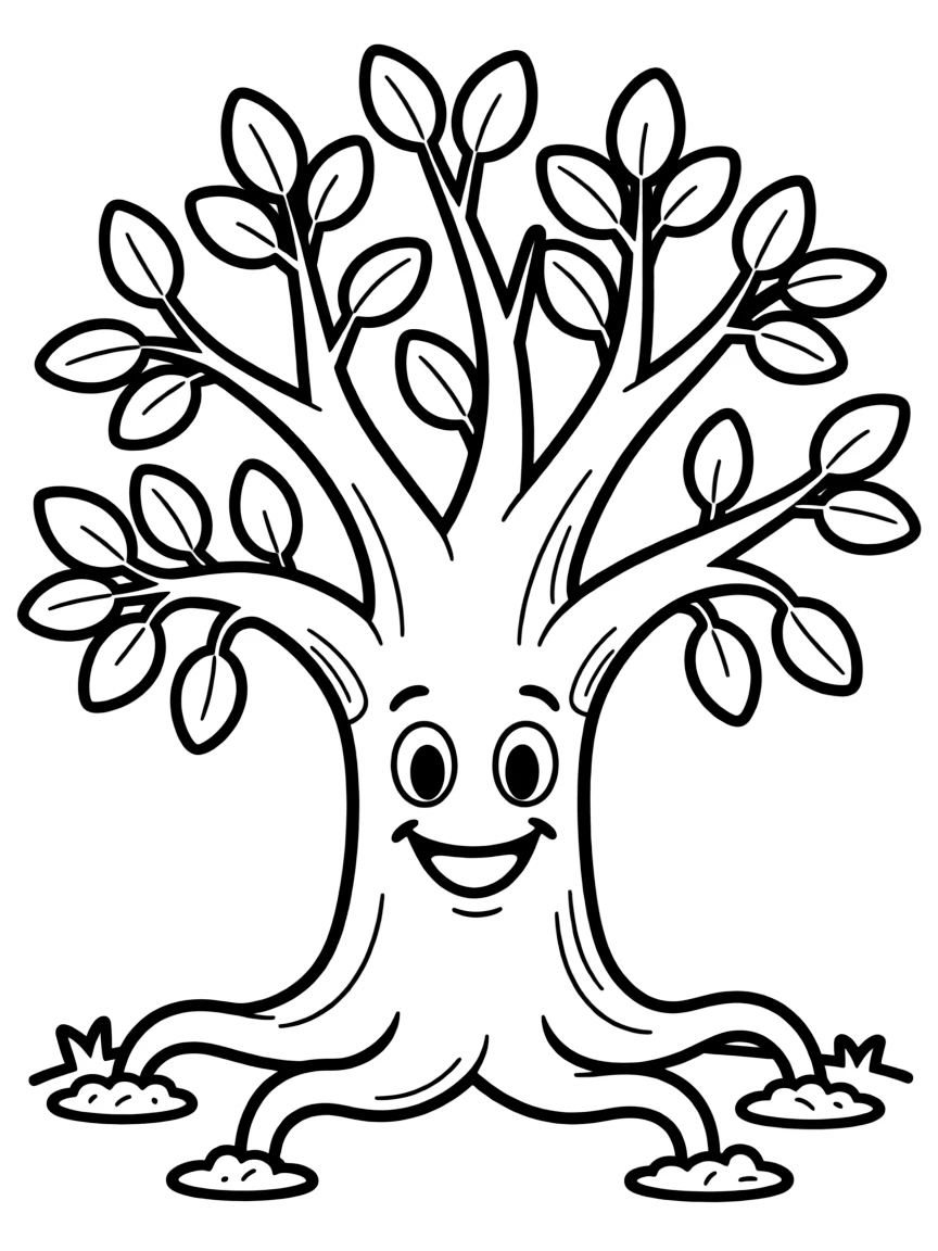 A happy tree with roots and branches.