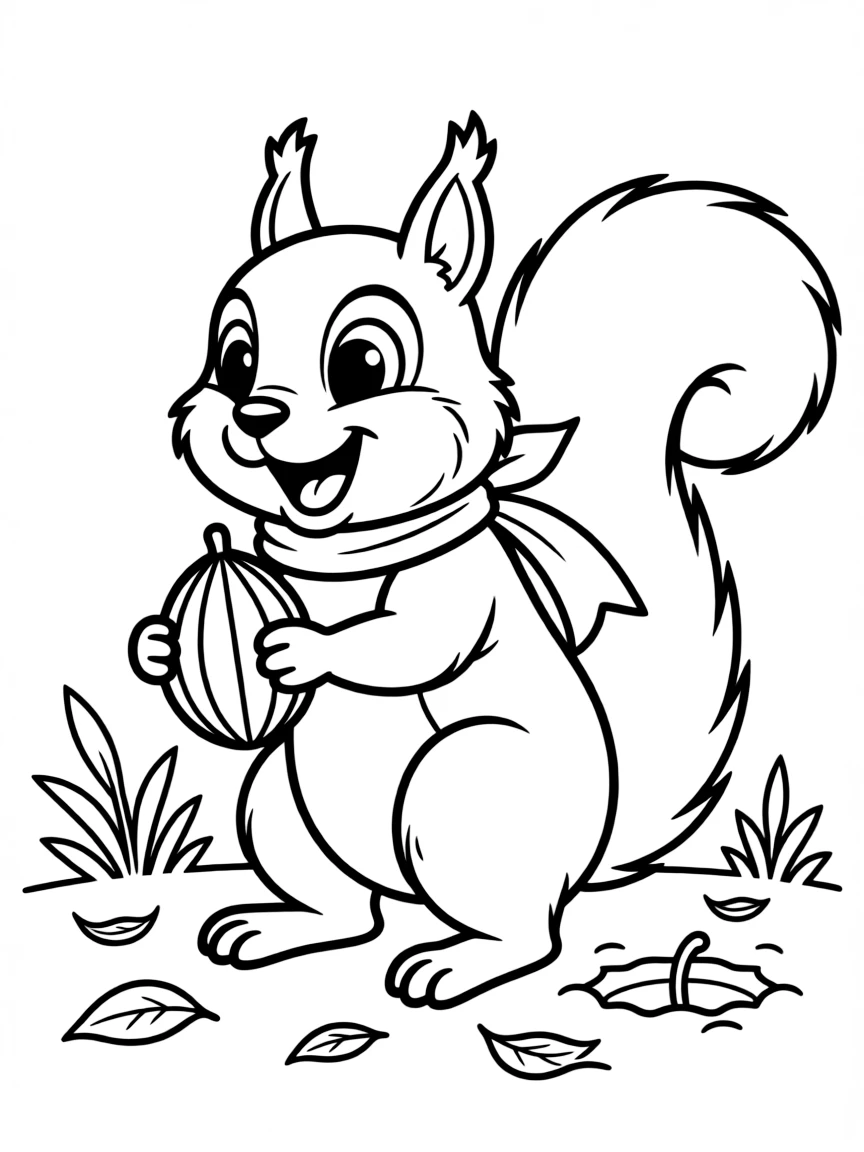 A happy squirrel burying a nut.