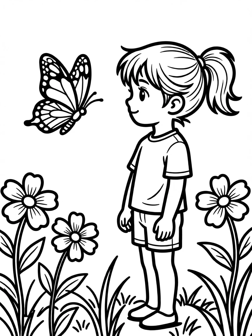 A child watching a butterfly fly.