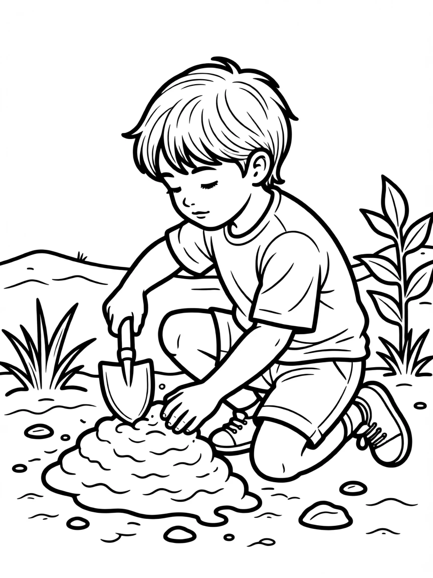 A child digging in the dirt.