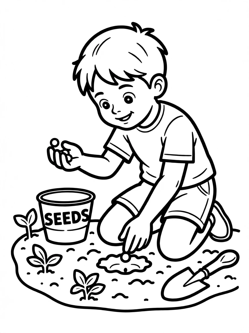A child planting seeds.