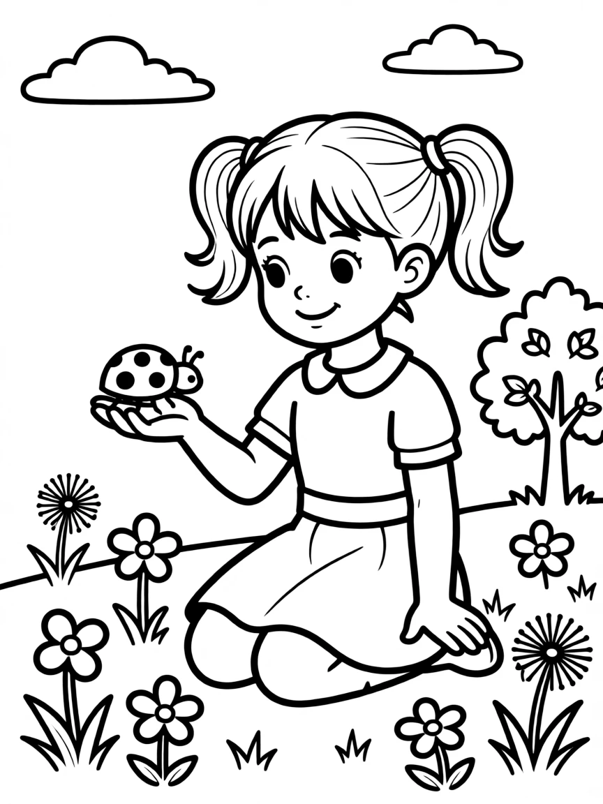 A child finding a ladybug.
