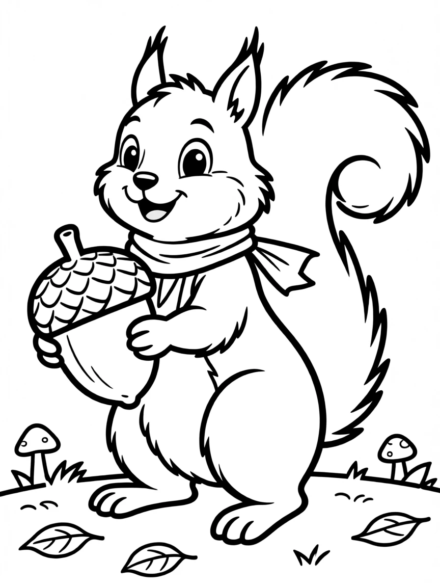 A happy squirrel holding an acorn.