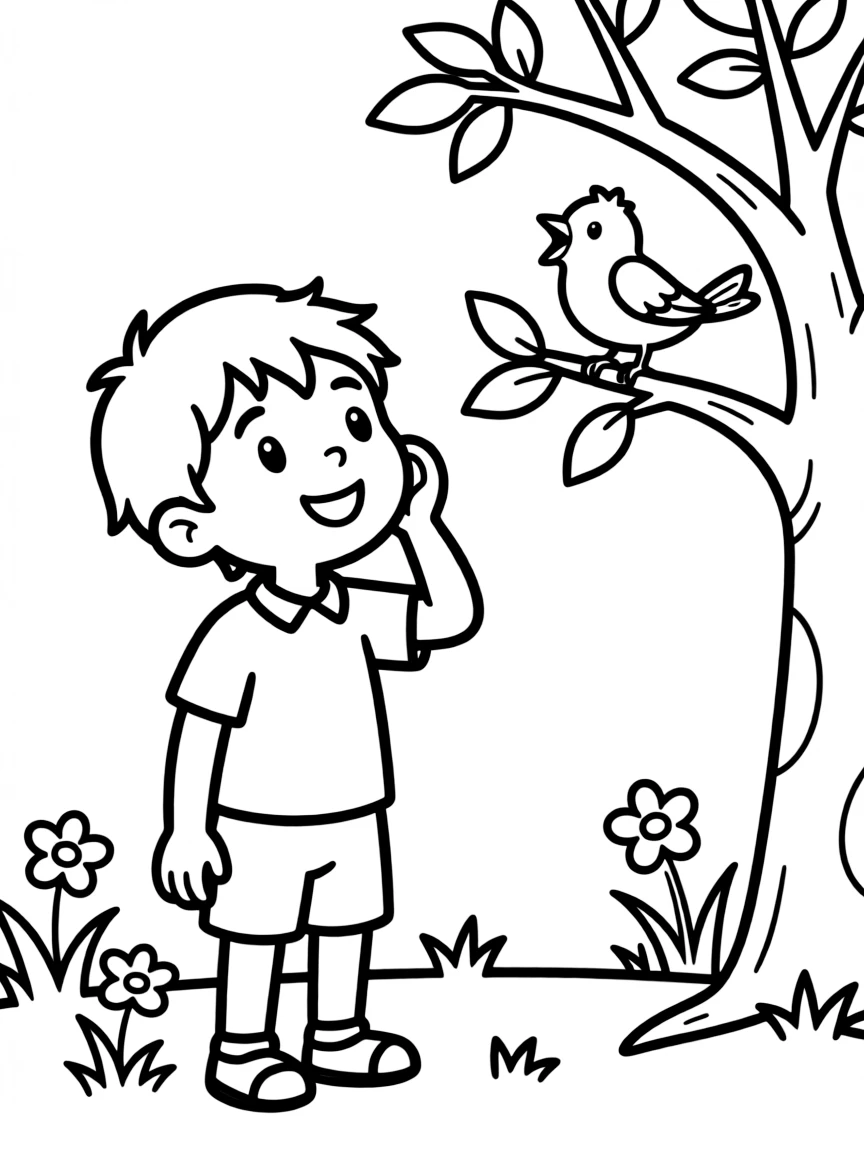 A child hearing a bird sing.