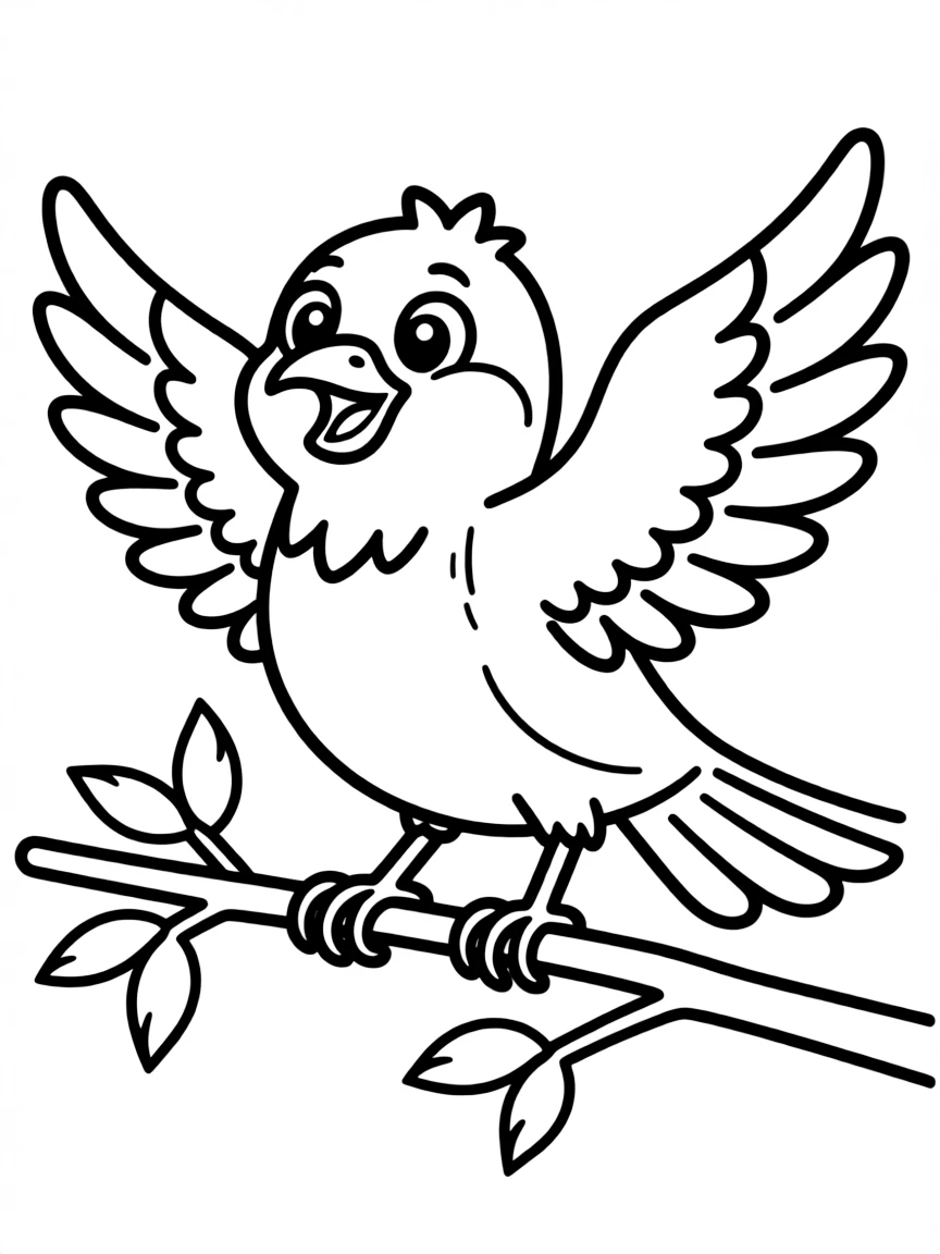 A happy bird on a branch.