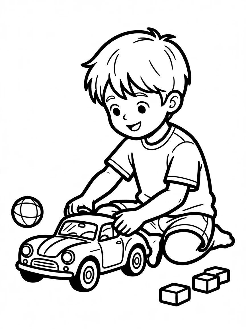 A child playing with a toy car.