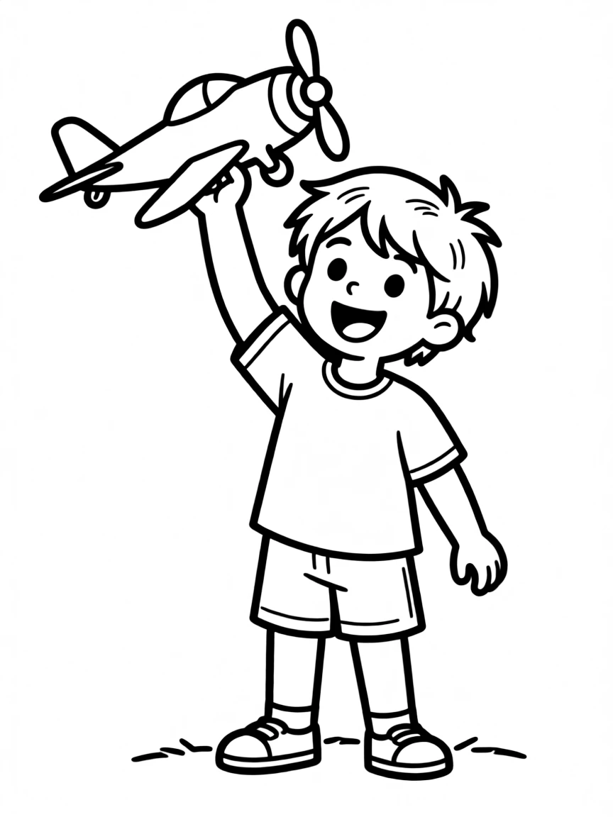 A child flying a toy airplane.