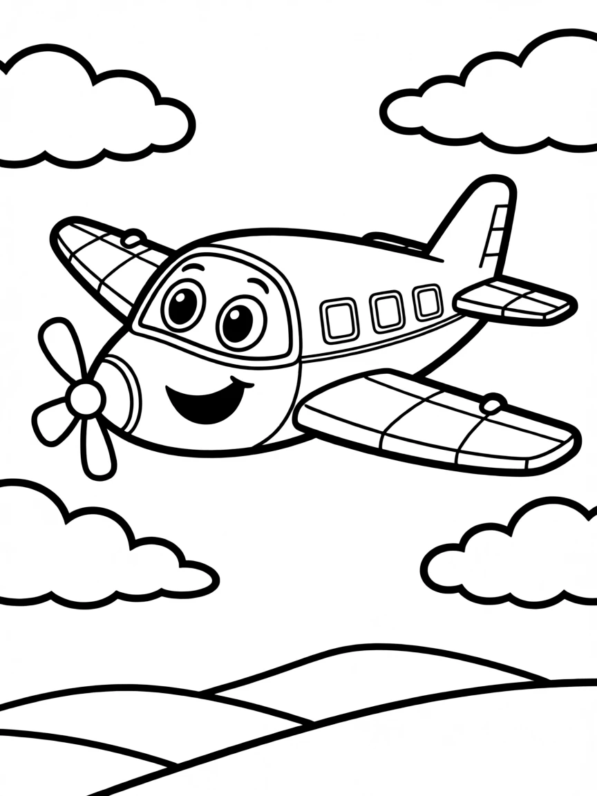 A happy airplane soaring.
