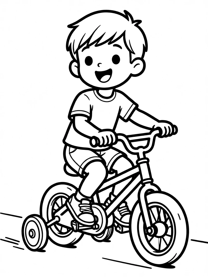 A child riding a toy bicycle.