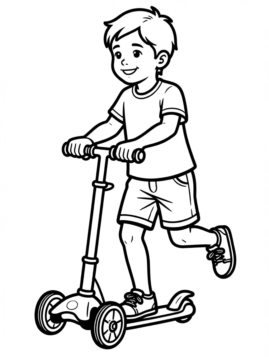 A child riding a toy scooter.