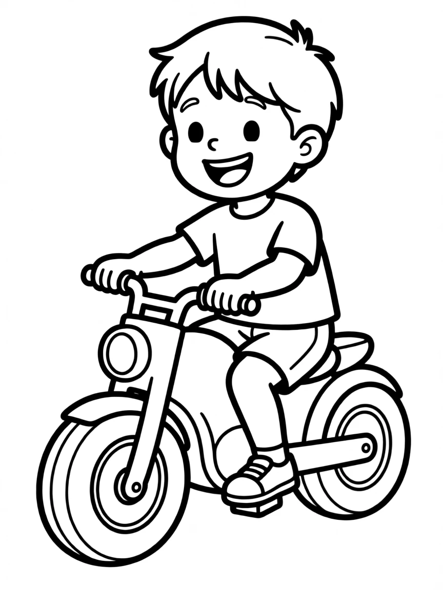 A child riding a toy motorcycle.