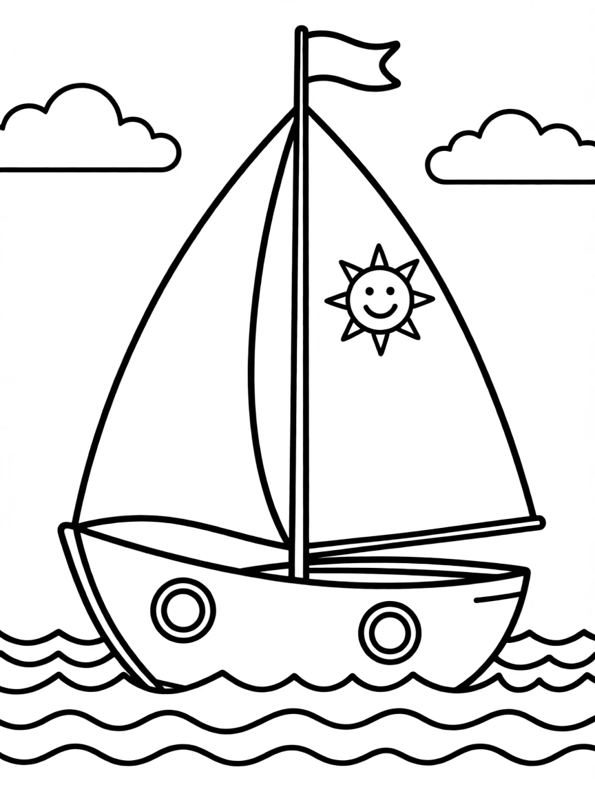A happy sailboat with a big sail.