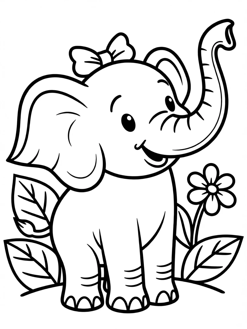 A happy elephant with a long trunk.