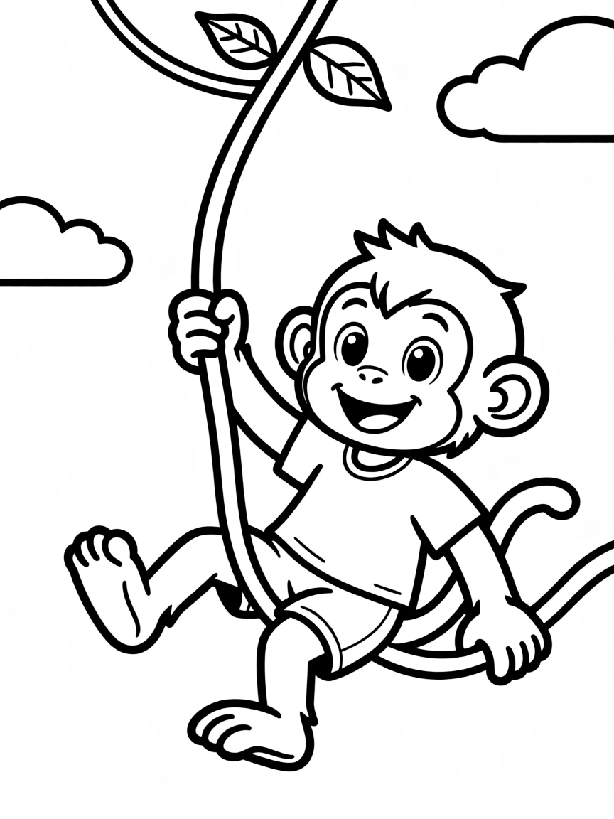 A happy monkey swinging.