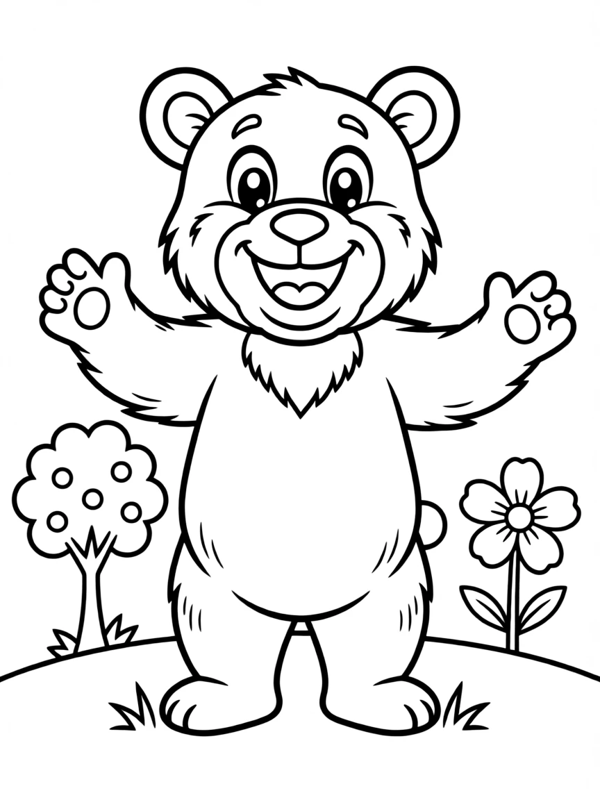 A happy bear standing up.
